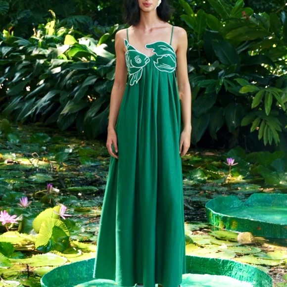 🌺🎉HP🎉🌺 NWT Farm Rio Green Fish Top Maxi Dress - Picture 7 of 16